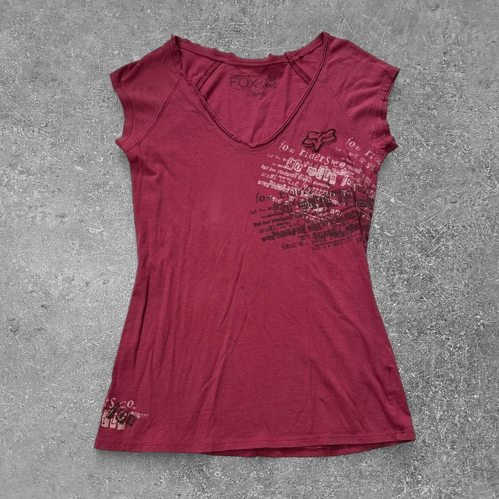Fox Racing Y2K V-Neck Cotton Graphic Top Burgundy Red Womens Medium Motocross